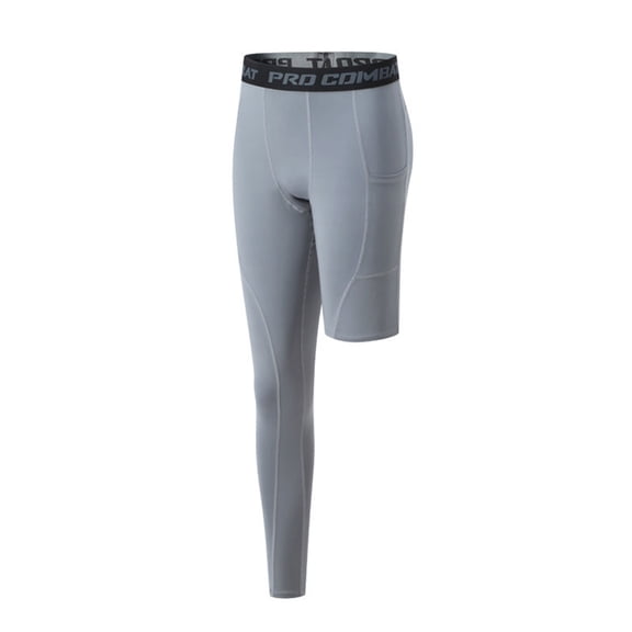 Bibifish Mens sports Athletic Single Leg Sports Tights Side Pocket Waistband Quick Dry one leg sports Compression Base Layer Leggings