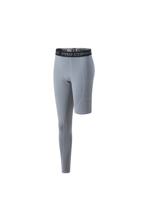 Mens sports Athletic Single Leg Sports Tights Side Pocket Waistband Quick Dry one leg sports Compression Base Layer Leggings