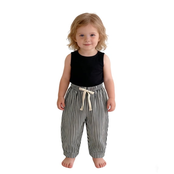 Bibifish Newborn Boys Vertical Striped Pants Elastic Waist Drawstring Loose Fit Casual Pants for kids
