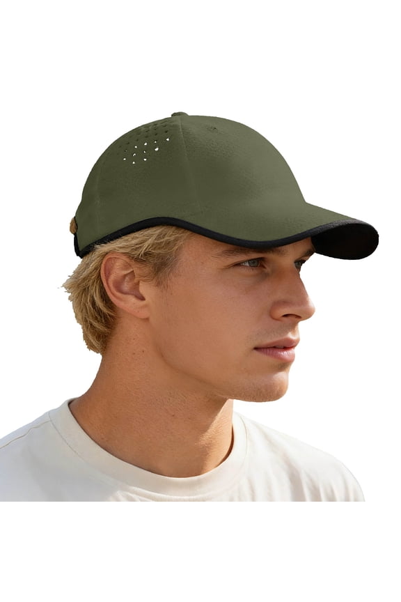 Olive Green Quick-Dry Baseball Cap With Mesh Ventilation Holes Lightweight Adjustable Hiking Running Sports Headwear