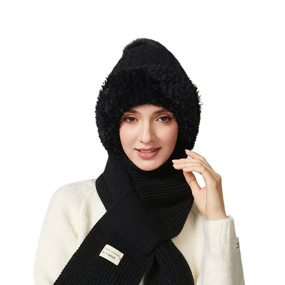 Bibifish One Piece Scarf Hats For Women Knitted Earmuffs Hats Soft Scarf Winter Thermal Scarf Hats Outdoor Activities Soft Scarf Hats