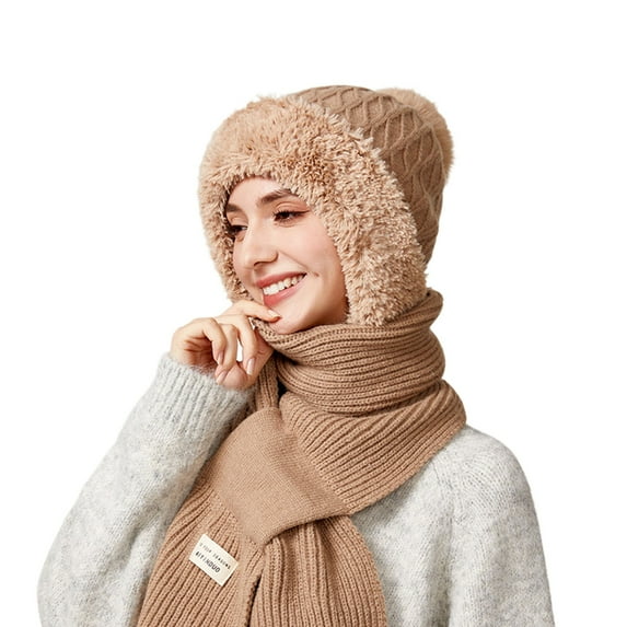 Bibifish One Piece Scarf Hats For Women Knitted Earmuffs Hats Soft Scarf Winter Thermal Scarf Hats Outdoor Activities Soft Scarf Hats