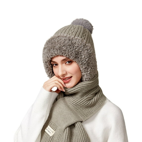 Bibifish One Piece Scarf Hats For Women Knitted Earmuffs Hats Soft Scarf Winter Thermal Scarf Hats Outdoor Activities Trendy Scarf Hats