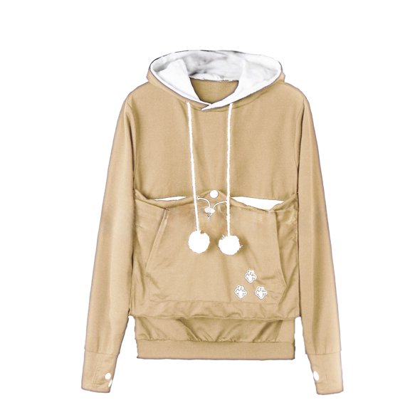 Bibifish Pet Pouch Hoodies Snap Pet Pocket Pom Pom Drawstring Paw Print Long Sleeve Sweatshirt Pullover Tops