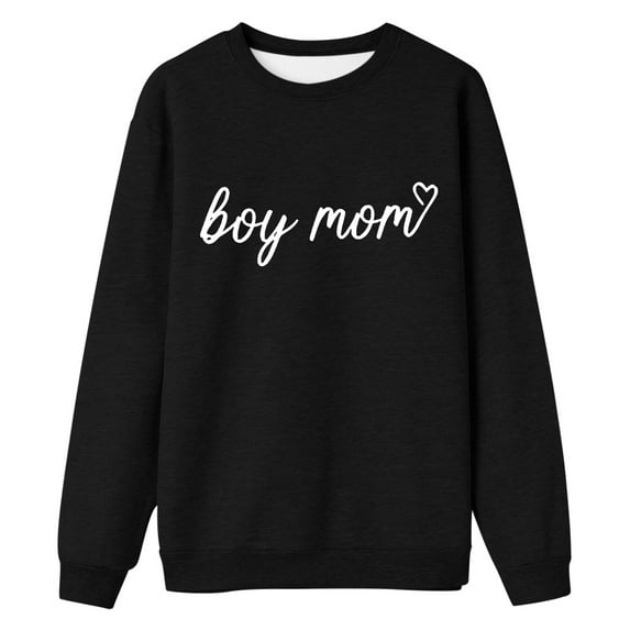 Bibifish Sweatshirts For Women Fall Funny Boy Mom Letter Print Sweatshirts Casual Long Sleeve Crewneck Midweight Female Tops