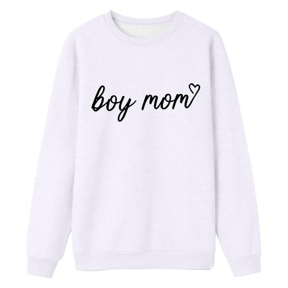 Bibifish Sweatshirts For Women Fall Funny Boy Mom Letter Print Sweatshirts Casual Long Sleeve Crewneck Midweight Female Tops