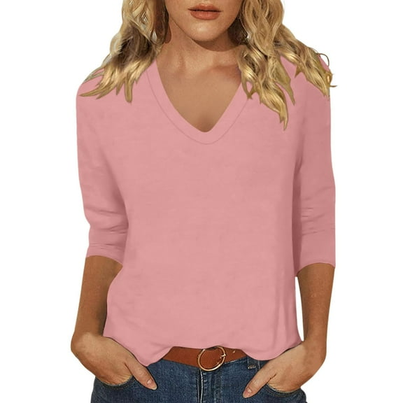 Bibifish T-Shirts For Women Cozy Fall Winter Soft 3/4 Sleeve V Neck With Bottons Tops Basic Casual Workout Tee Shirts Outfits