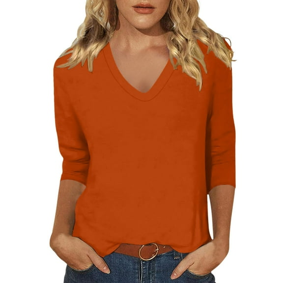 Bibifish T-Shirts For Women Cozy Fall Winter Soft 3/4 Sleeve V Neck With Bottons Tops Basic Casual Workout Tee Shirts Outfits