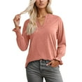 thumbnail image 1 of Bibifish T-Shirts For Women Fall Oversized Fit Soft V Neck Long Sleeve With Ruffle Trim Tees Trendy Casual Cozy Ladies Outfits, 1 of 5