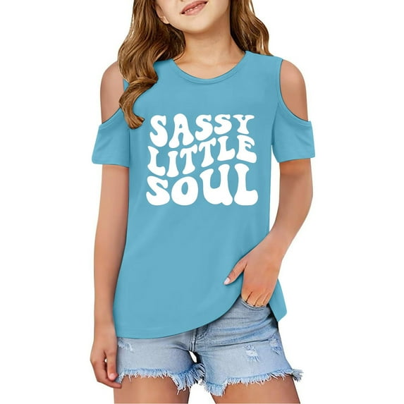 Bibifish Toddler Girls Tshirts Cut Out Shoulder Detail Crewneck Short Sleeve Tops Cute Printed Loose Fit Summer Comfortable Blouse Tees