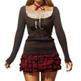 thumbnail image 1 of Bibifish Tshirts For Women Y2K Vintage Long Sleeve Square Neck Tops With Lace Summer Fall Trendy Streetwear Tees Girls Outfits, 1 of 5