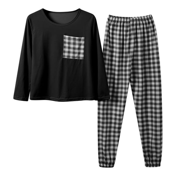 Bibifish Two Pack Womens Pajamas Trendy Soft Set Cute Plaid Graphic Print Loungewears Long Sleeve Tops And Pants Soft loungewears setSets