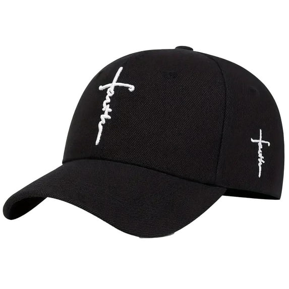Bibifish Unisex Men Women Black Baseball Cap White Cross Embroidery Detail Baseball Cap Adjustable Strap Casual Daily Outings & Outdoor Street Style Hat