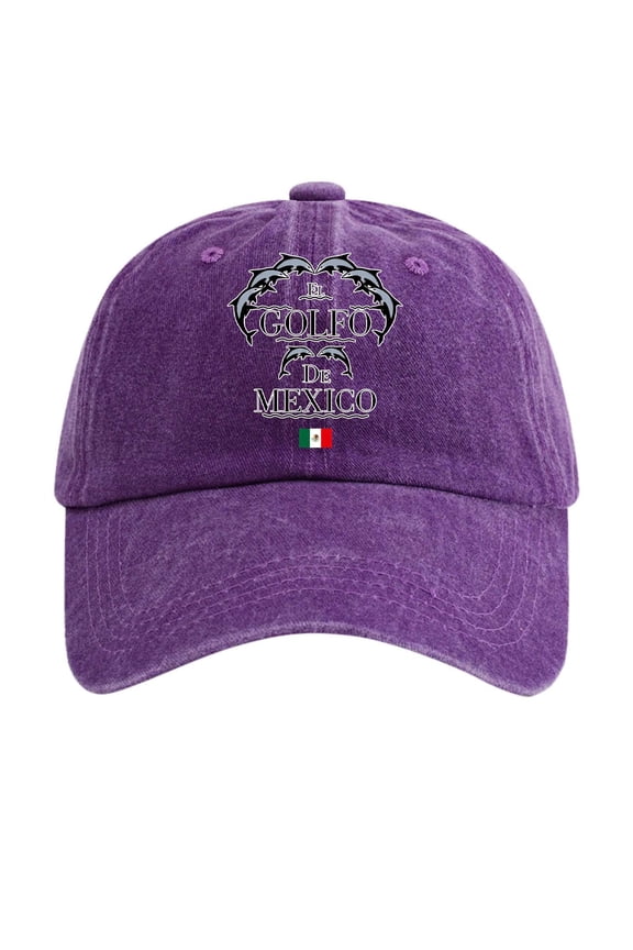 Unisex Men Women Vintage Baseball Cap "El Golfo De Mexico" Dolphin Print Mexico Flag Cotton Adjustable Strap Casual Daily & Outdoor Cap