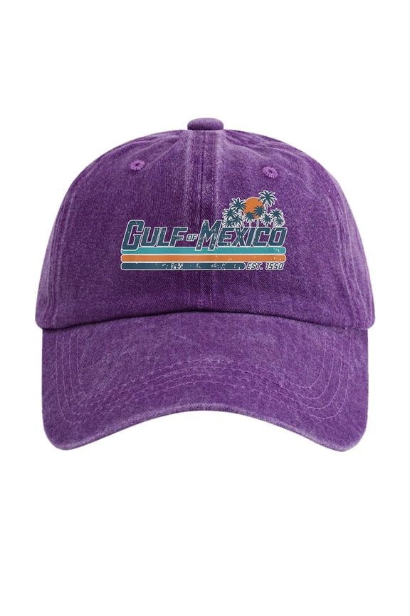 Unisex Men Women Vintage Baseball Cap Gulf Of Mexico Print Hat Palm Tree Graphic EST.1550 Adjustable Strap Casual Vacation & Outdoor Cap