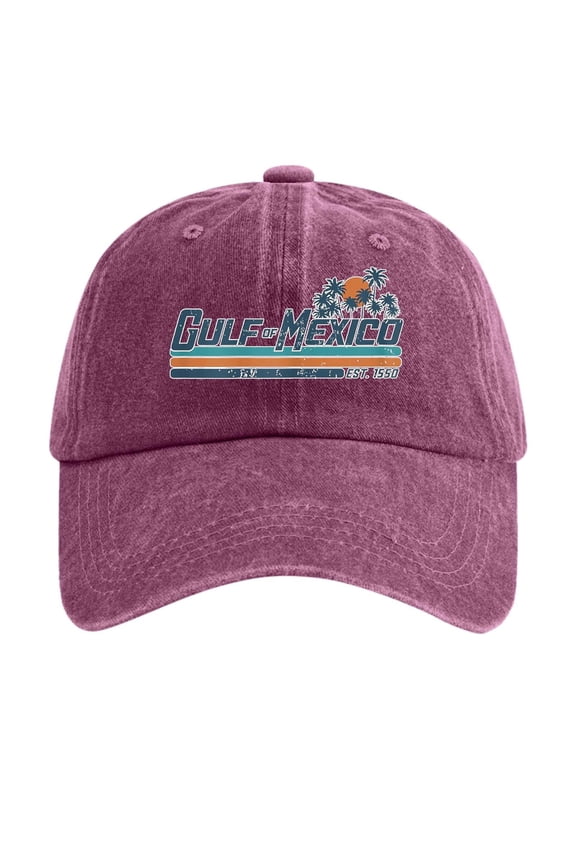 Unisex Men Women Vintage Baseball Cap Gulf Of Mexico Print Hat Palm Tree Graphic EST.1550 Adjustable Strap Casual Vacation & Outdoor Cap