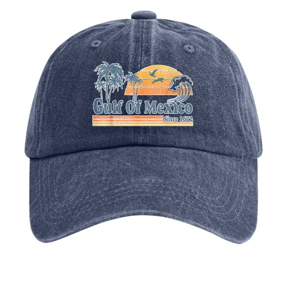 Bibifish Unisex Men Women Vintage Baseball Cap Gulf Of Mexico Sunset Print "Since 1672" Retro Style Adjustable Strap Casual Vacation & Outdoor Cap