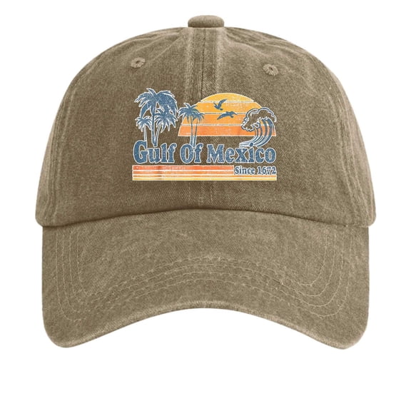 Bibifish Unisex Men Women Vintage Baseball Cap Gulf Of Mexico Sunset Print "Since 1672" Retro Style Adjustable Strap Casual Vacation & Outdoor Cap