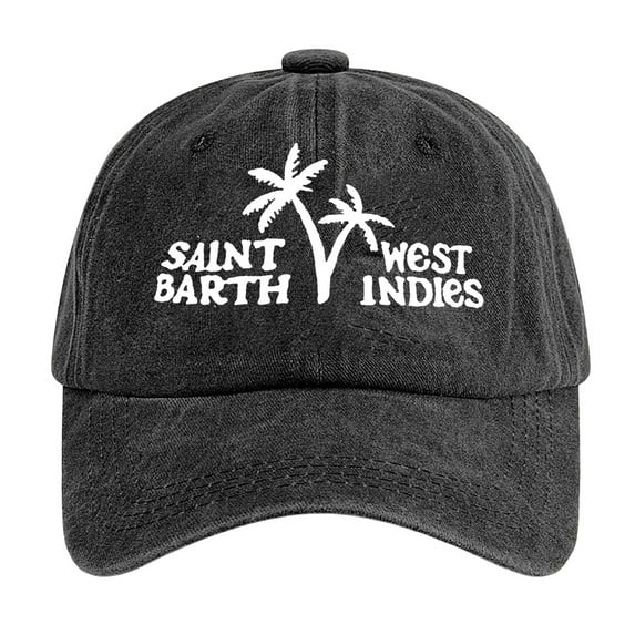 Bibifish Unisex Men Women Vintage Baseball Cap Saint Barth West Indies Letter Print Palm Tree Graphic Cap Retro Style Washed Casual Vacation & Beach Cap