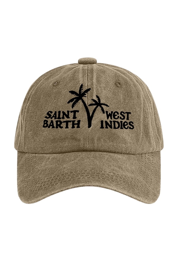 Unisex Men Women Vintage Baseball Cap Saint Barth West Indies Letter Print Palm Tree Graphic Cap Retro Style Washed Casual Vacation & Beach Cap