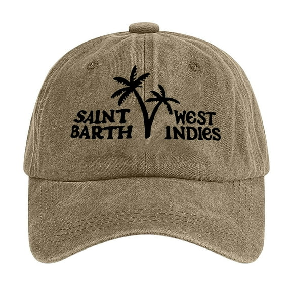 Bibifish Unisex Men Women Vintage Baseball Cap Saint Barth West Indies Letter Print Palm Tree Graphic Cap Retro Style Washed Casual Vacation & Beach Cap