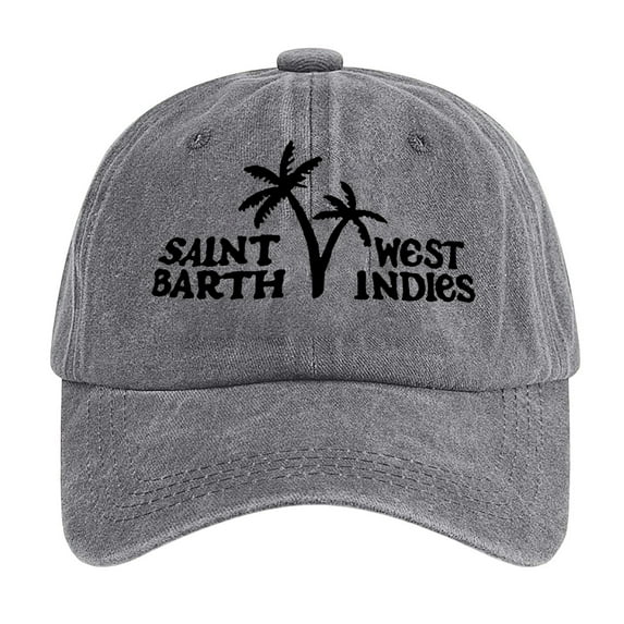 Bibifish Unisex Men Women Vintage Baseball Cap Saint Barth West Indies Letter Print Palm Tree Graphic Cap Retro Style Washed Casual Vacation & Beach Cap