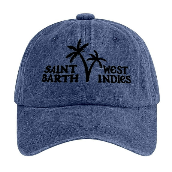 Bibifish Unisex Men Women Vintage Baseball Cap Saint Barth West Indies Letter Print Palm Tree Graphic Cap Retro Style Washed Casual Vacation & Beach Cap