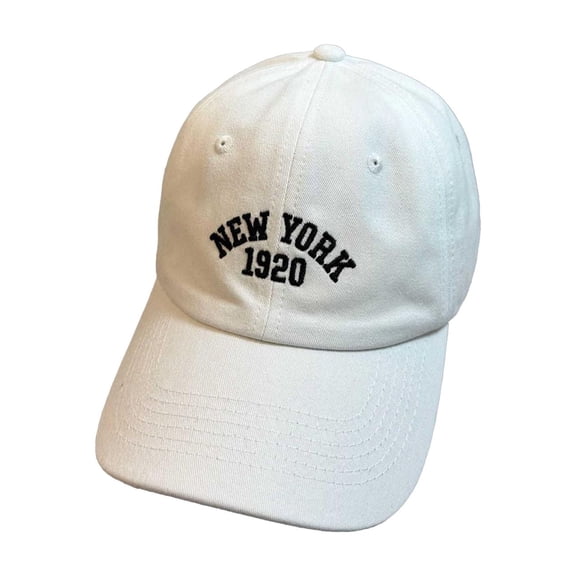 Bibifish Unisex Men Women White Baseball Cap "New York 1920" Embroidery Detail Baseball Hat Adjustable Strap City Themed Casual Daily & Workout Cap