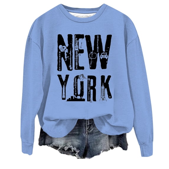 Bibifish Women Graphic Crewneck Sweatshirts New York City Letter Print Long Sleeve Pullover Tops