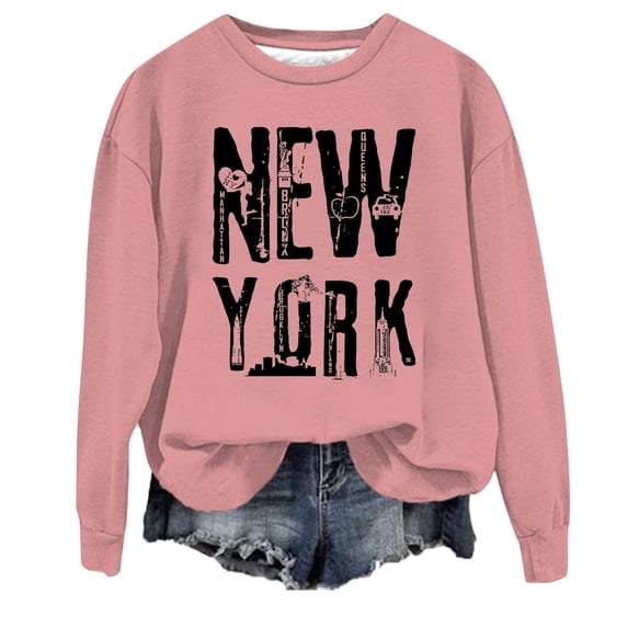 Bibifish Women Graphic Crewneck Sweatshirts New York City Letter Print Long Sleeve Pullover Tops