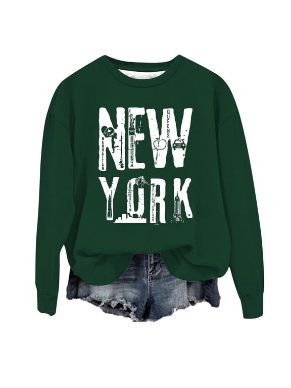 Women Graphic Crewneck Sweatshirts New York City Letter Print Long Sleeve Pullover Tops