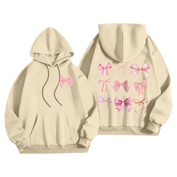 Bibifish Women Graphic Drawstring Hoodies Fashion Long Sleeve Drawstring With Pocket Hoodies Pink Bow Print Fall Winter Daily Wear Pullover