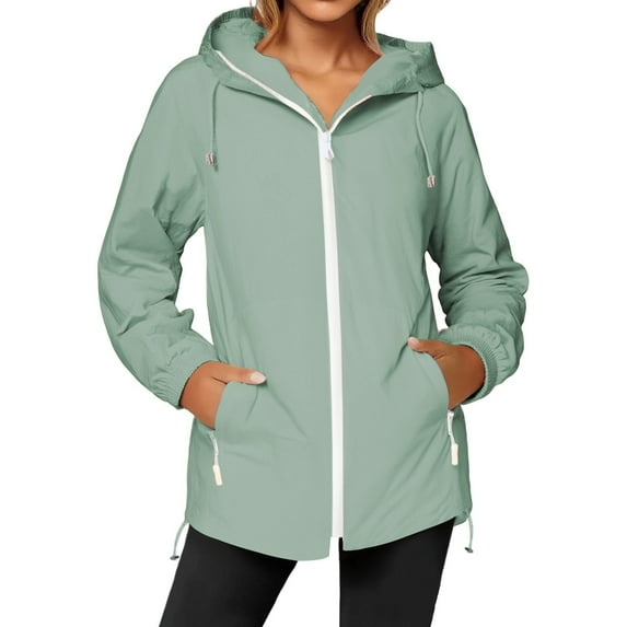 Bibifish Women Jackets Fall Lightweight Long Sleeve Zip Up Hooded Windbreaker Outdoor Travel Hiking Windproof Breathable Coats With Pocket