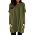 thumbnail image 1 of Bibifish Women Long T-Shirts Autumn Winter Round Neck Long Sleeve Tees Casaul Puff Sleeve Solid Color Tops With Pockets, 1 of 5