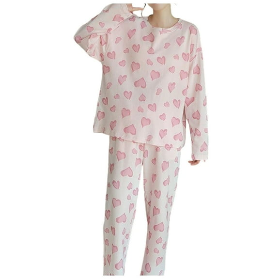 Bibifish Women Pajama Sets Fall Winter Built In Bra Nightwear Sets Long Sleeve Tees And Long Pants Casual Graphic Print 2 Piece Ladies Sleepwear