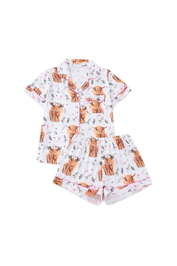 Women Pajama Sets Summer Short Sleeve Cute Animal Print Sleepwear Sets Bottons Down Shirts With Shorts Cozy Lightweight Nightwear Sets