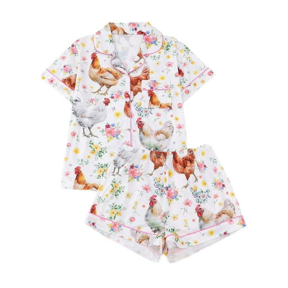 Bibifish Women Pajama Sets Summer Short Sleeve Funny Animal Print Sleepwear Sets Bottons Down Pj Tops With Shorts 2 Piece Lightweight Nightwear Sets