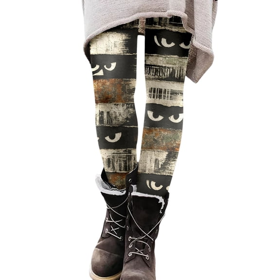 Bibifish Women'S Leggings Black Cat Printed Leggings Slim Fit Stretch Casual Wear Cute Streetwear Ladies Trendy Outfits