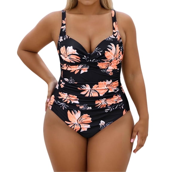 Bibifish Women'S One Piece Swimsuit Plus Size V Neck Slimming Tummy Control Supportive Push Up Bathing Suit Comfortable Plus Size Friendly Swimwear