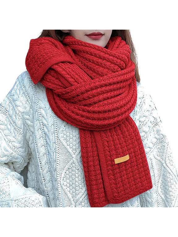 Women'S Scarf Solid Cable Knit Scarf Thick Textured Weave Scarf Trendy Chunky Knit Comfy Warm Winter Knitted Long Scarf
