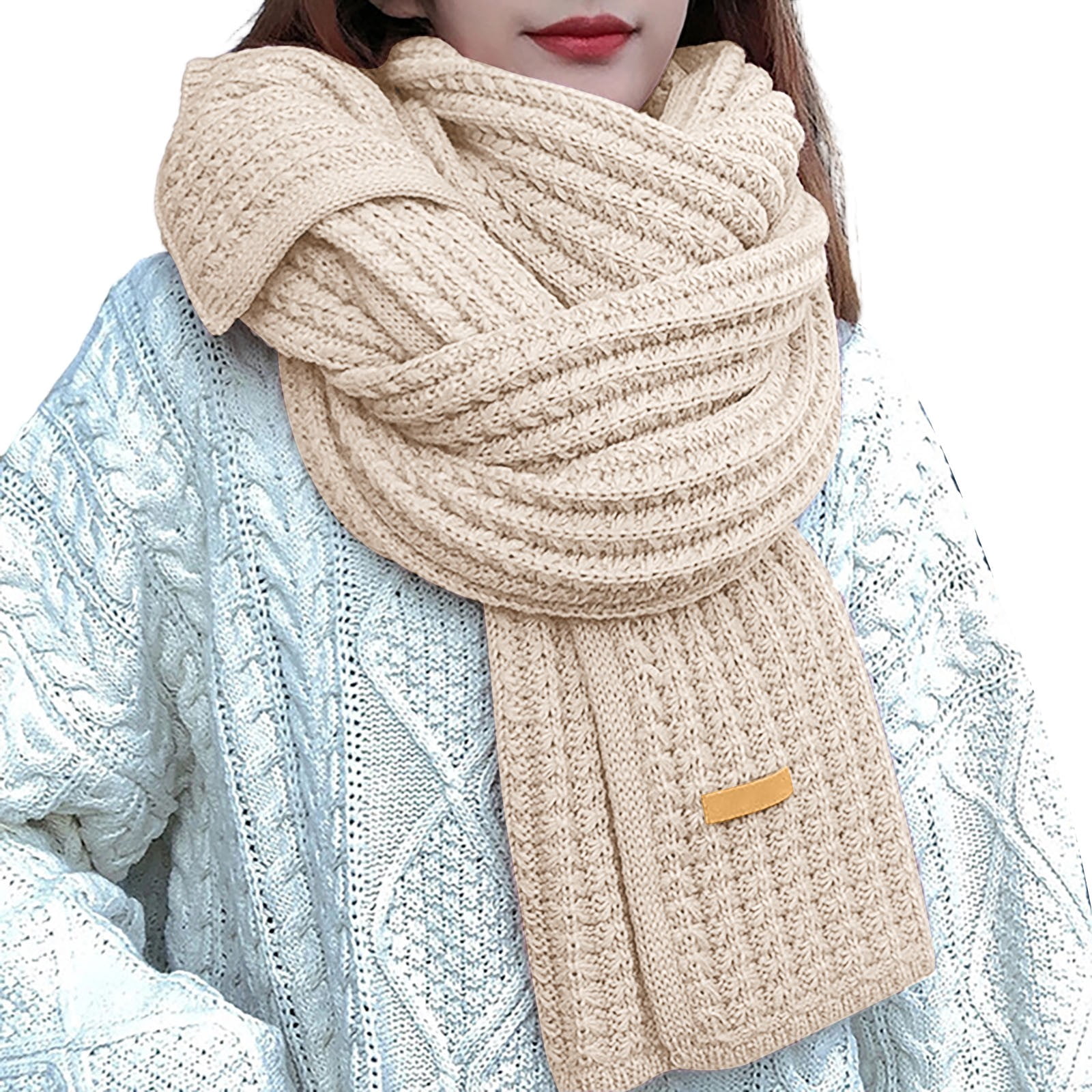 Bibifish Women'S Scarf Solid Cable Knit Scarf Thick Textured Weave