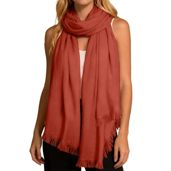 Bibifish Women'S Scarf Solid Color Fringe Trim Lightweight Long Scarf All-Season Comfort Trendy Daily Outfits Soft Comfy Ladies Wrap Scarf