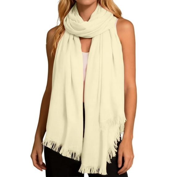 Bibifish Women'S Scarf Solid Color Fringe Trim Lightweight Long Scarf All-Season Comfort Trendy Daily Outfits Soft Comfy Ladies Wrap Scarf