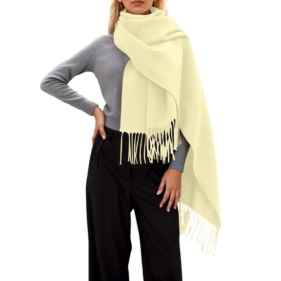 Bibifish Women'S Scarf Stylish Solid Color Flowing Fringe Scarf Soft Fuzzy Fall Winter Warm Scarf Trendy Elegant Daily Wear Long Scarf