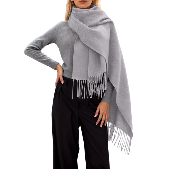 Bibifish Womens Scarf Trendy Solid Color Winter Thickened Long Scarf With Fringes Soft Breathable Comfy Daily Wear Elegant Scarf