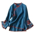 thumbnail image 1 of Bibifish Women'S T-Shirts Spring Autumn Retro Ethnic Style Embroidery Shirts With Bottons Loose Fit Comfortable Long Sleeve Blouse Tops, 1 of 3