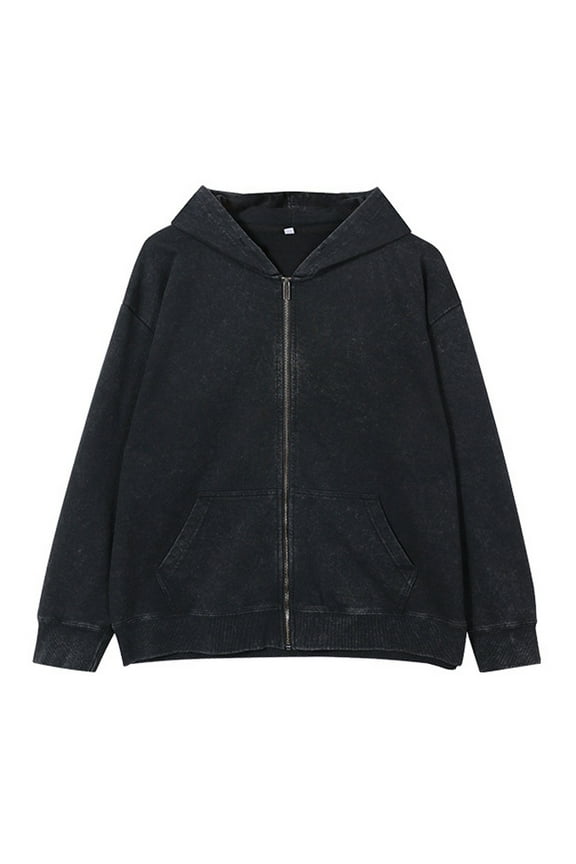 Women'S Zipper Hoodies Vintage Fleece Hoodies Sweatshirts With Distressed Wash Heavyweight Tops For Everyday Wear