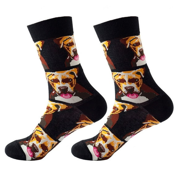 Bibifish Women Socks Autumn Winter Dog Printed Medium Cube Socks Soft And Breathable Mid Calf Socks Novelty Funky Ladies Crew Socks