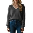 thumbnail image 1 of Bibifish Women Sweaters Elegant Lace Trim Knit Sweaters Long Sleeve V Neck Solid Black Pullover Top Soft Fall Winter Workout Blouses For Ladies, 1 of 4
