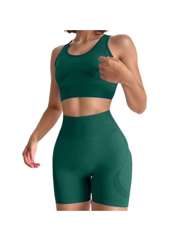 Women Two Piece Sets Crop Tank Tops High Waist Tummy Control Biker Shorts Quick Dry Workout Gym Activewear Matching Sets